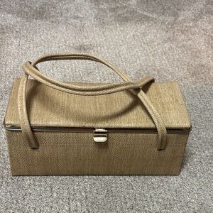 Vintage Natural Rectangular Top-Handle Clutch